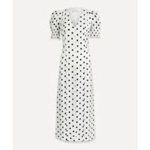 Sleeper Bella Polka Dot Maxi Dress White Black Button Front Retro Mod Size M NWT